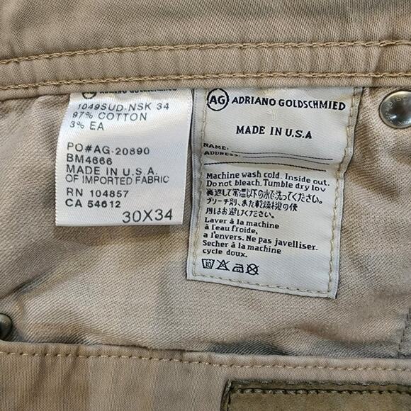 Ag Adriano Goldschmied Straight Pants Men 30X29 Protege Tan Chino Tailored - Picture 7 of 8